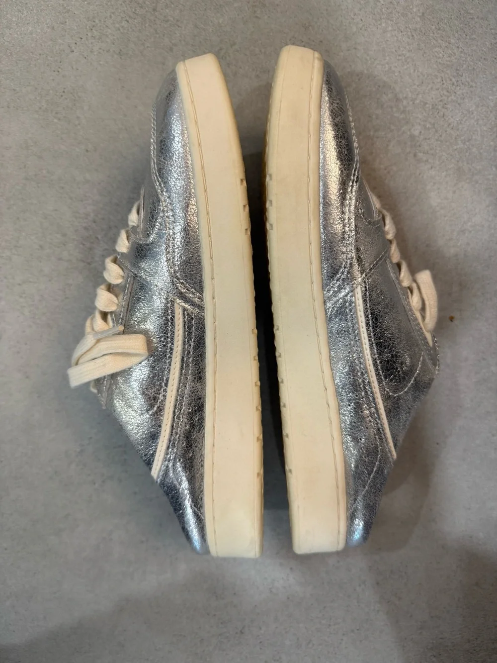 Zara Metallic Silver Low-Top Sneakers with Cream Laces